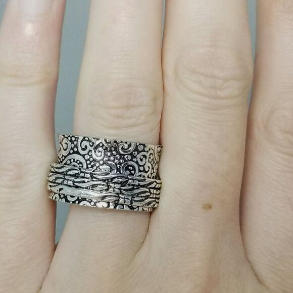 Vintage Silver Tone Spinner Ring with Swirl Design, Size 7.5 Band, Fidget - Picture 8 of 8